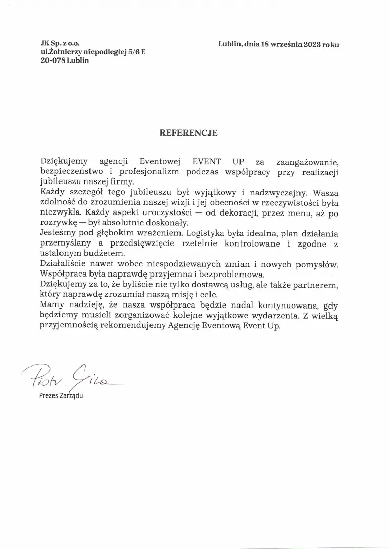 Referencja od klienta — dokument 1