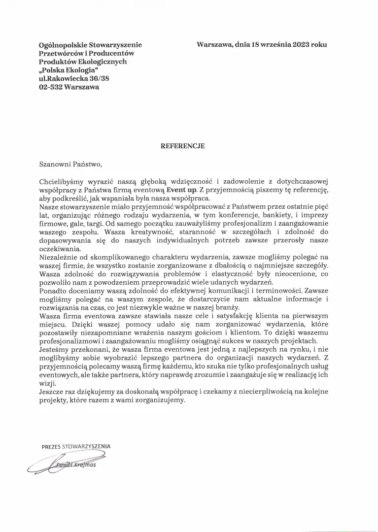 Referencja od klienta — dokument 2